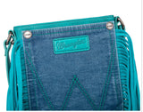 WG44-8360 Wrangler Leather Fringe Jean Denim Pocket Crossbody -Turquoise