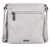 WG44-8360 Wrangler Leather Fringe Jean Denim Pocket Crossbody -White