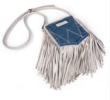 WG44-8360 Wrangler Leather Fringe Jean Denim Pocket Crossbody -White