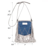 WG44-8360 Wrangler Leather Fringe Jean Denim Pocket Crossbody -White
