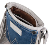 WG44-8360 Wrangler Leather Fringe Jean Denim Pocket Crossbody -White