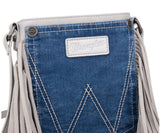 WG44-8360 Wrangler Leather Fringe Jean Denim Pocket Crossbody -White