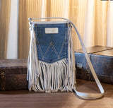 WG44-8360 Wrangler Leather Fringe Jean Denim Pocket Crossbody -White