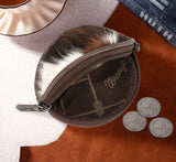 WG116-002 Wrangler Genuine Hair On Cowhide Circular Coin Pouch Bag Charm -Coffee
