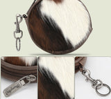 WG116-002 Wrangler Genuine Hair On Cowhide Circular Coin Pouch Bag Charm -Coffee