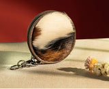 WG116-002 Wrangler Genuine Hair On Cowhide Circular Coin Pouch Bag Charm -Coffee