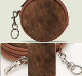 WG116-002 Wrangler Genuine Hair On Cowhide Circular Coin Pouch Bag Charm -Brown