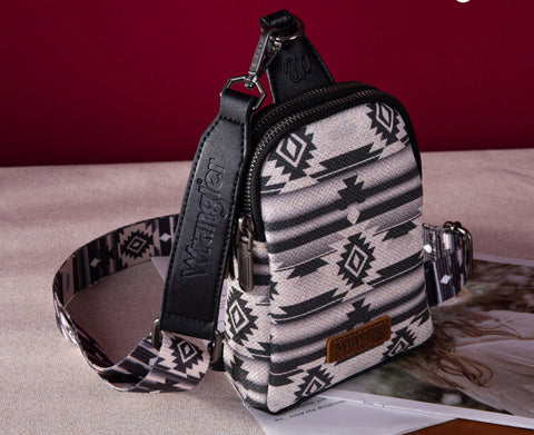 2024 New Wrangler Southwestern Print Canvas Crossbody/Sling/Chest Bag-Black