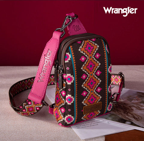 2024 New Wrangler Southwestern Print Canvas Crossbody/Sling/Chest Bag-Hot Pink