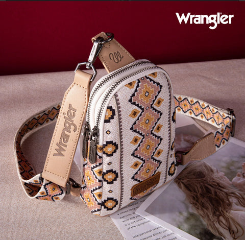 2024 New Wrangler Southwestern Print Canvas Crossbody/Sling/Chest Bag-Tan