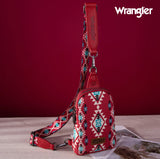 2024 New Wrangler Southwestern Print Canvas Crossbody/Sling/Chest Bag-Red