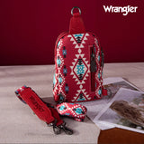 2024 New Wrangler Southwestern Print Canvas Crossbody/Sling/Chest Bag-Red