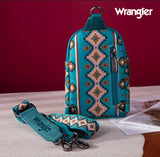 2024 New Wrangler Southwestern Print Canvas Crossbody/Sling/Chest Bag-Dark Turquoise