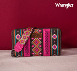 2024 New Wrangler Aztec Southwestern Pattern Canvas Wallet With Wristlet Strap-Hot Pink