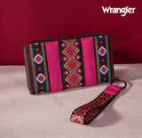 2024 New Wrangler Aztec Southwestern Pattern Canvas Wallet With Wristlet Strap-Hot Pink