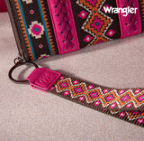 2024 New Wrangler Aztec Southwestern Pattern Canvas Wallet With Wristlet Strap-Hot Pink