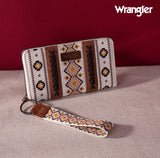 2024 New Wrangler Aztec Southwestern Pattern Canvas Wallet With Wristlet Strap-Coffee