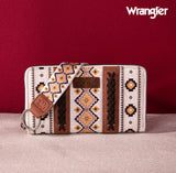 2024 New Wrangler Aztec Southwestern Pattern Canvas Wallet With Wristlet Strap-Coffee