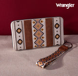 2024 New Wrangler Aztec Southwestern Pattern Canvas Wallet With Wristlet Strap-Coffee