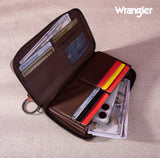 2024 New Wrangler Aztec Southwestern Pattern Canvas Wallet With Wristlet Strap-Coffee