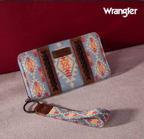 2024 New Wrangler Aztec Southwestern Pattern Canvas Wallet With Wristlet Strap-Jean