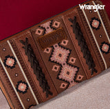 2024 New Wrangler Aztec Southwestern Pattern Canvas Wallet With Wristlet Strap-Dark Brown