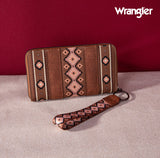 2024 New Wrangler Aztec Southwestern Pattern Canvas Wallet With Wristlet Strap-Dark Brown