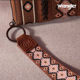 2024 New Wrangler Aztec Southwestern Pattern Canvas Wallet With Wristlet Strap-Dark Brown