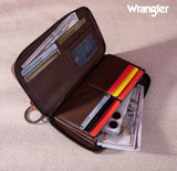 2024 New Wrangler Aztec Southwestern Pattern Canvas Wallet With Wristlet Strap-Light Coffee