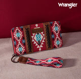 2024 New Wrangler Aztec Southwestern Pattern Canvas Wallet With Wristlet Strap-Red