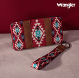 2024 New Wrangler Aztec Southwestern Pattern Canvas Wallet With Wristlet Strap-Red