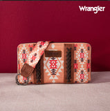 2024 New Wrangler Aztec Southwestern Pattern Canvas Wallet With Wristlet Strap-Orange