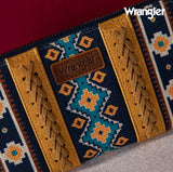 2024 New Wrangler Aztec Southwestern Pattern Canvas Wallet With Wristlet Strap-Mustard