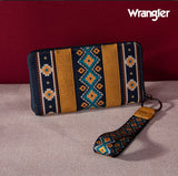 2024 New Wrangler Aztec Southwestern Pattern Canvas Wallet With Wristlet Strap-Mustard