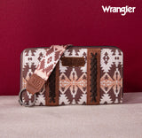 2024 New Wrangler Aztec Southwestern Pattern Canvas Wallet With Wristlet Strap-Light Coffee