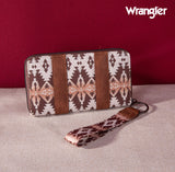 2024 New Wrangler Aztec Southwestern Pattern Canvas Wallet With Wristlet Strap-Light Coffee