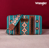 2024 New Wrangler Aztec Southwestern Pattern Canvas Wallet With Wristlet Strap-Turquoise
