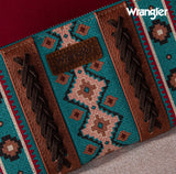 2024 New Wrangler Aztec Southwestern Pattern Canvas Wallet With Wristlet Strap-Turquoise