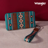 2024 New Wrangler Aztec Southwestern Pattern Canvas Wallet With Wristlet Strap-Turquoise