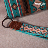 2024 New Wrangler Aztec Southwestern Pattern Canvas Wallet With Wristlet Strap-Turquoise
