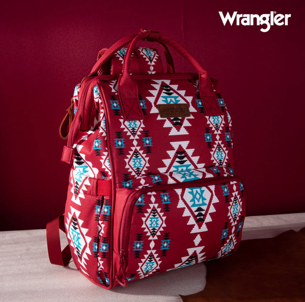 2024 New Wrangler Aztec Southwestern Pattern Dual Sided Print Multi-Function Backpack-Red