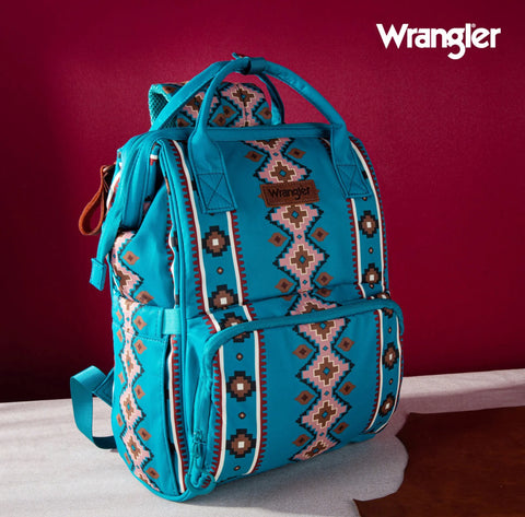 2024 New Wrangler Aztec Southwestern Pattern Dual Sided Print Multi-Function Backpack-Turquoise