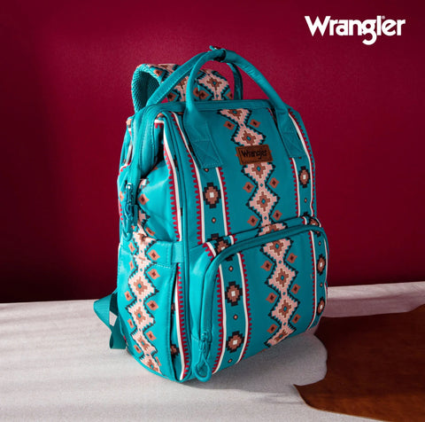 2024 New Wrangler Aztec Southwestern Pattern Dual Sided Print Multi-Function Backpack-Green