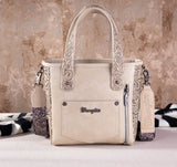 WG66-2001 Wrangler Hair-On Cowhide Vintage Floral Concealed Carry Tote/Crossbody - Beige