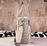WG66-2001 Wrangler Hair-On Cowhide Vintage Floral Concealed Carry Tote/Crossbody - Beige