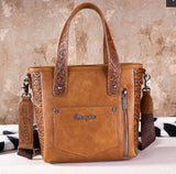 WG66-2001 Wrangler Hair-On Cowhide Vintage Floral Concealed Carry Tote/Crossbody - Brown