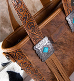 WG66-2001 Wrangler Hair-On Cowhide Vintage Floral Concealed Carry Tote/Crossbody - Brown