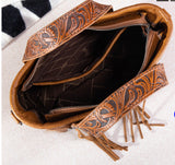 WG66-2001 Wrangler Hair-On Cowhide Vintage Floral Concealed Carry Tote/Crossbody - Brown