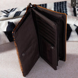 WG66-W039 Wrangler Hair-On Cowhide Vintage Floral Tooled Wallet - Brown