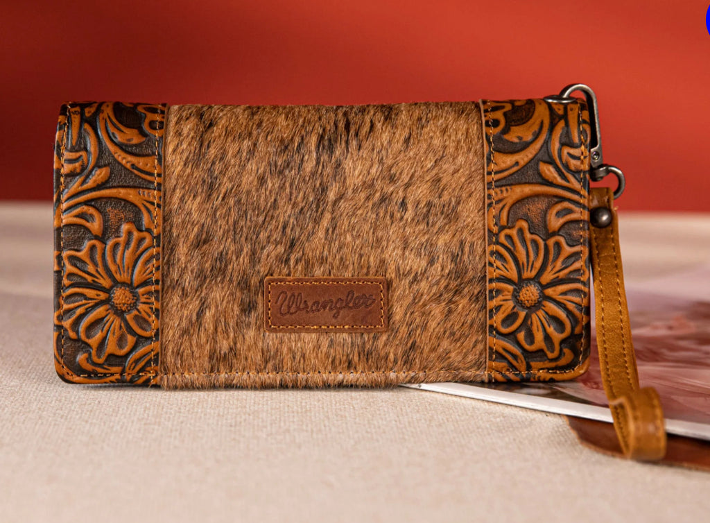 WG66-W039 Wrangler Hair-On Cowhide Vintage Floral Tooled